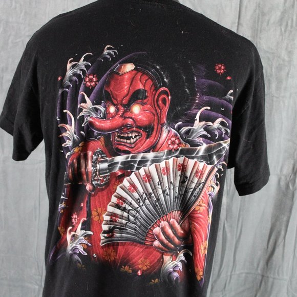 Retro Graphic T-shirt - Tengu Mask Warrior with Fan Big Graphic - Men's XL - Picture 6 of 9